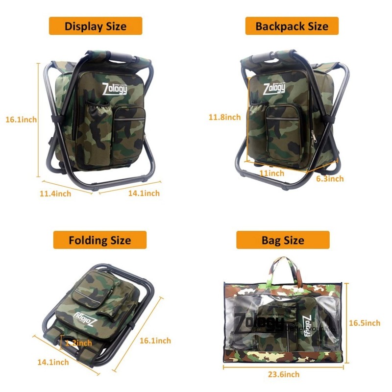 Zology Folding Camping Chair Stool Backpack with Cooler Insulated Picnic