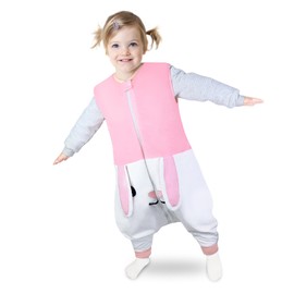 mama stadt Baby Sleeping Bag with Feet, 1.5 Tog, Sleeveless Unisex Children's Sleeping Bag, Sleeping Bag, Flannel, 4 Seasons Pyjamas, Pink Rabbit, 1-2 Years, Pink Rabbit