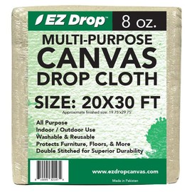 All Purpose Canvas Drop Cloth by EZ Drop - Cotton Duck Dropcloth Tarp for Painting, Construction Debris, Floor & Furniture Protection, Heavy Duty Cover Against Paint, Dust, Dirt (20 ft. x 30 ft.)