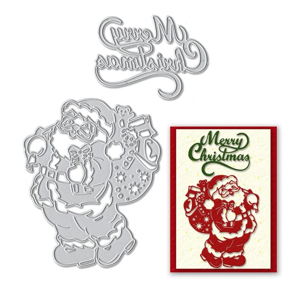 Christmas Santa Claus Cutting Dies for Card Making Supplies, Merry Christmas Words Die Cuts Embossing Stencil Template Tool for DIY Scrapbooking Paper Card Photo Album Craft Decoration