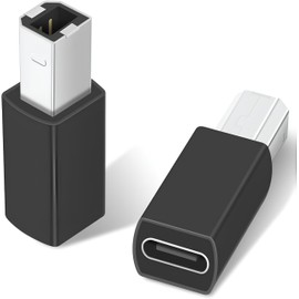 MorpTech (2 Pack) USB-C to USB-B Adapter – Type-C Female to Printer Male MIDI Converter, Supports Data Sync & High-Speed Transmission for Electric Piano, Synthesizer, Printer, Black