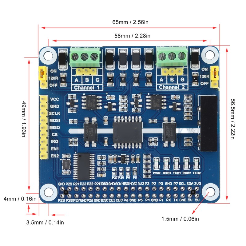 2‑Channel Isolated RS485 Expansion Hat Expansion Board Fit for Raspberry