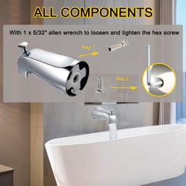 Bathtub Slip-On Diverter Tub Spout, Universal Bathtub Spout, Bath Tub Shower Diverter Compatible fits 1/2" (5/8" Outside Diameter) Pipe, Bathtub Faucet Spout, Silver Bathroom Tub Spout (Chrome)