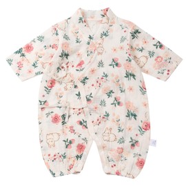 BINIDUCKLING Baby Muslin Romper Cotton Newborn Kimono Robe Baby Infant Japanese Clothes (Flower and Rabbit,3-6 Months)
