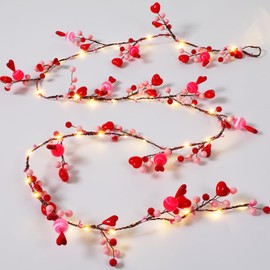 Glooglitter 6.5ft Valentine's Day Heart Light Garland Battery Powered Heart Shaped Ball Pink Rosy Berry Ball Fairy String Lights for Valentine's Day Party Home Table Wall Decoration