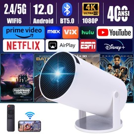 HOSO Projector 4K, with WiFi and Bluetooth, 1080P Mini Portable Outdoor Movie Projector, Auto Keystone, 220 ANSI, 260 Degree Rotation, Android 12 Compatible with Video Games, HDMI, USB, Smartphone