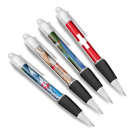 DV DESIGN Set of 4 Switzerland White Ballpoint Pens - Swiss Flag City Map Country Holiday Travel Friends Boys Girls Men Women Theme Pen #79528