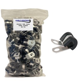Kable Kontrol 100 Pack 1/2 Inch Aluminum Cable Clamps, Rubber Coated Insulated Wire Clamp, Cable Management for Hose, Steel Pipe, Wires, Cords, Conduits, Construction and Automotive