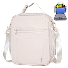 NOL Nylon Waterproof Kids Lunch Bag, Insulated Lunch Bag, Lunch box Cooler, Reusable, Zip Closure with Buckle Handle Holds Lunch Box, Snacks & Water Bottle for School Work, Cream