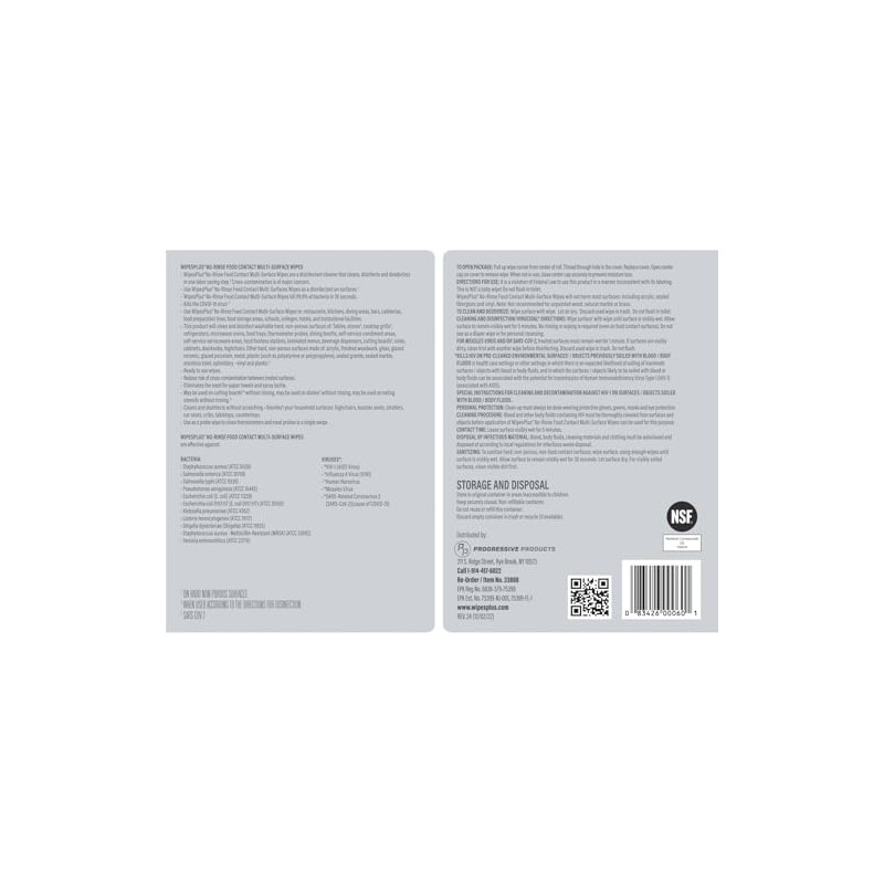 WIPESPLUS No-Rinse Food Contact Wipes Canister Multi-Surface Wipes, Unscented for