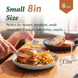 Homienly Deep Dinner Plates Set of 8 Alternative for Plastic Microwave and Dishwasher Safe Wheat Straw Kitchen Unbreakable Kids with 4 Colors (Stone Grey, 8 inch),(Deep plates-8)