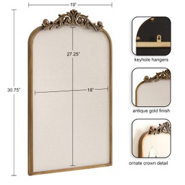Kate and Laurel Arendahl Arch Pinboard, Gold, 19 x 31, Framed Arched Ornate Vintage Pinboard for Unique Display, Organization, and Decor Options