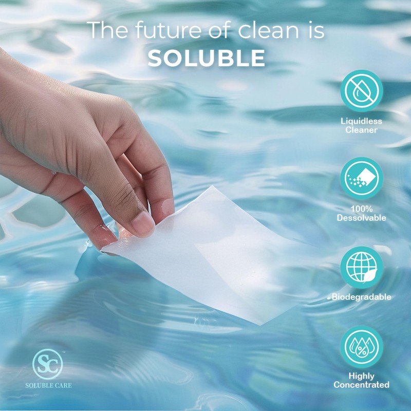 Soluble Care: Dissolvable Toilet Cleaning Sheets, Quick Dissolving, (Effective Easy