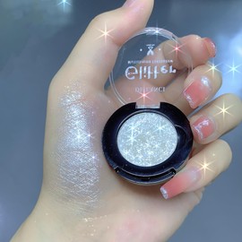 Afflano Shimmery White Glitter Eyeshadow, Highly Pigmented Single White Eyeshadow Sparkly Eye Makeup, Long Lasting Holographic Bling Korean Eyes Face Highlighter Makeup, Cruelty Free,Talc Free, 1A