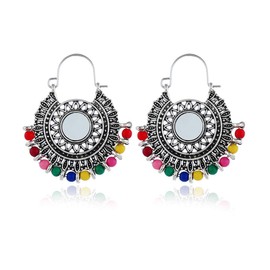 Antique Ethnic Brocade Mexico Gypsy Engraved Lotus Hook Dangle Earrings for Women