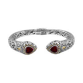 DEVATA Sterling Silver 925 and 18K Gold with Garnet Bali Filigree Cuff Bracelet DHK3215GA (Size M)
