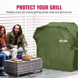 Grill Cover by Grillman, Green, 64 Inch, BBQ Outdoor Grill Covers, Charcoal & Gas Grills, Waterproof, Rip-Proof, Weather-Resistant, Anti-UV, Barbecue Cover for Weber, Genesis, Charbroil, Nexgrill, etc