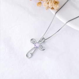 Cross Necklace for Women 925 Sterling Silver Birthstone Necklace Twisted Crucifix Heart Pendant Fine Jewelry Birthday Gift for Her,18-20inches