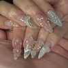 24pcs(+Tools) Press on Nails - 3D Handmade Flowers, Water Drops,