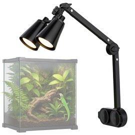LURMMUE Dual Reptile Lamp Stand with Suction Cups, Adjustable Bracket for Terrariums, Dual‑Head Heat & Basking Lamp Holder with Ceramic Sockets and Separate Switches