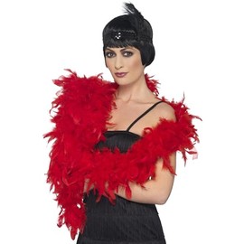 Smiffys Deluxe Boa, Red Feather, 180cm, 80g, 1920's Razzle Fancy Dress, Adult Dress Up Accessories