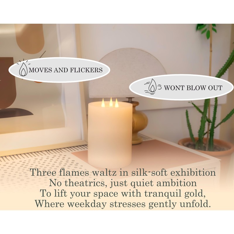 CozierGlow 3-Wick Flameless Pillar Candle with Remote Timer, 3D Moving