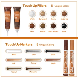 REALINN Wood Furniture Repair Kit 8 Dark Colors- Wood Fillers and Touch Up Markers, Repair Scratch, Cracks, Discoloration for Wooden Door, Floor, Table, Cabinet