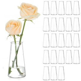 Hewory Glass Bud Vases for Centerpieces: Small Clear Modern Flower Vase Set of 24, Minimalist Cute Mini Decorative Bulk Vases for Wedding Birthday Bridal Shower Party Events Dining Room Table Decor