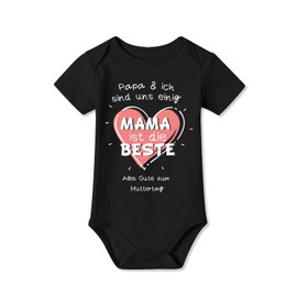 BesserBay Baby Short Sleeve Romper Bodysuit Mama ist die BESTE Mother's Day Gift Unisex 0-12 Months, Mama ist die BESTE | Schwarz, 6 - 9 months