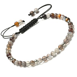 Apocalyptic-K Women's Natural Stone Anklet, 4 mm, 9.45-10.45 Inches, 925 Silver/Gold, Handwoven, Stone Sterling Silver Gold, Agate Amethyst Tourmaline