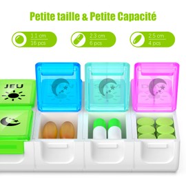 Pill Box 7 Days 2 Compartments Small Pill Box Morning Evening 14 Compartments Removable Weekly Pill Box (Multi-Colour-FR)
