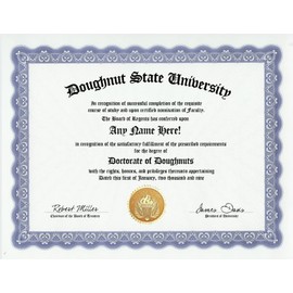 Doughnut Doughnuts Donuts Degree: Custom Gag Diploma Doctorate Certificate (Funny Customized Joke Gift - Novelty Item)
