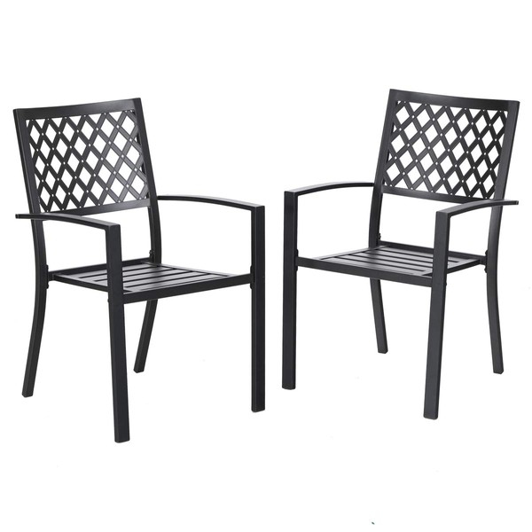 PHI VILLA 300lbs Wrought Iron Outdoor Patio Bistro Chairs with Armrest for Garden,Backyard - 2 Pack