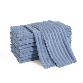 Neessno Kitchen Dish Cloths,Super Absorbent Coral Velvet Dish Towels,Quick Drying Kitchen Towels No Lint Dish Rags,Reusable Household Microfiber Cleaning Cloth,12X12 inches (8 Pack,Navy Blue Streak)