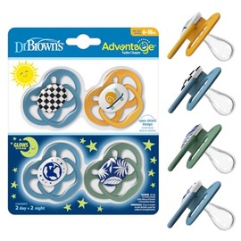 Dr. Brown's Advantage - Chupete para bebé que brilla en la oscuridad, chupete totalmente simétrico con foco de silicona suave, monopatín, naturaleza azul caracol, 6-18 m, última intervensión de BPA,