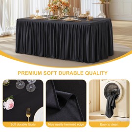 2 Packs Black Polyester Table Clothes for 6 Foot Rectangle Tables, Wrinkle Free Fitted Table Cover 6ft Stretch Tablecloths with Skirt for Parties Weddings Birthday Banquet Baby Shower
