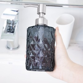 Easy Tang Glass Hand Soap Dispenser Bathroom Kitchen Refillable Liquid Dispenser with Silver Pump (Dark Grey)