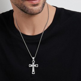 Oskani Men's Cross Necklace Stainless Steel Crucifix Cubic Zirconia Pendant with Chain Black Gold Jewelry