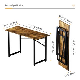 Lutown-Teen 47 inch Folding Computer Desk, Writing Gaming Computer Camping Table, No Assembly Required Home Office Desk, Rustic Brown