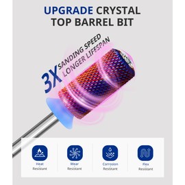 AIRSEE Tungsten Carbide Acrylic Nail Drill Bit Super Cut Bit Efile Electric File Machine Head Tip for Manicure Polishing Art Remove Gel Professional 3/32" Beginner Safety Crystal Top Barrel Medium