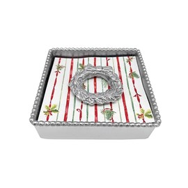 MARIPOSA Wreath Beaded Set Napkin Box, OS, Silver