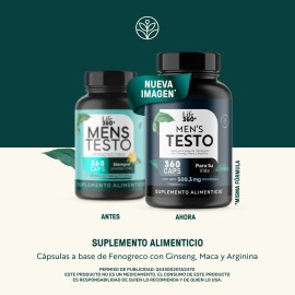 Mens Testo Life360 Fenogreco, Maca, L-Arginina Suplemento Alimenticio Para Hombre 360 Cpsulas Sin Sabor. Testosterona Hombre                          