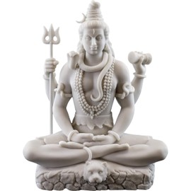 Top Collection Shiva Statue in Padmasana Lotus Pose-Hindu God of Destroying Evil, Ignorance, and Death Sculpture - Collectible New Age Hinduism Figurine (White Marble)