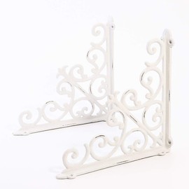 Sungmor 2PC 4.7 Inch Heavy Duty Decorative Brackets for Shelves, Vintage Victorian Cast Iron Shelf Bracket, Sturdy White L Shape Metal Corner Brace Shelf Supporter, Wall Mounted Floating Shelf Bracket