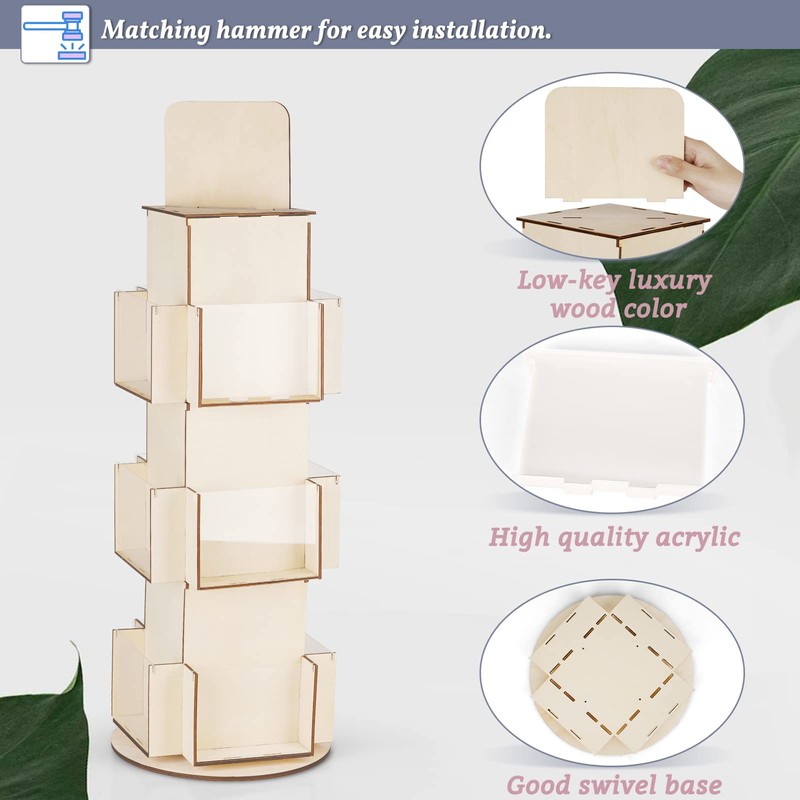 Natheeph Rotating Wooden Display Rack with Two Card Sticker for