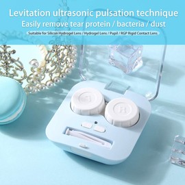 ofone Contact Lens Cleaner, Portable Contact Lens Cleaner Case with Charging Cable Fast Vibration Contact Lens Cleaning Machine for Travel (Blue)