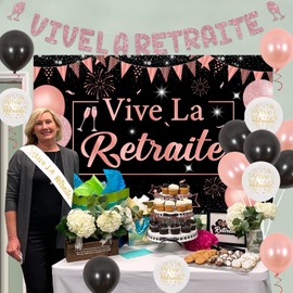 JOYMEMO Ruhestand Party Dekorationen für Frauen, Happy Retirement Ballons, Banner und Schärpe, Rose Gold Happy Retirement Hintergrund für Happy Retirement Supplies