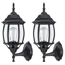 Faymart lighting 2 Pack Black Outdoor Wall Lights - 17 Inch Garage Side Light for House, Metal and Glass Wall Lantern Sconce, Vintage Outside Porch Light for Front Door,Porch,Balcony,E26 Base