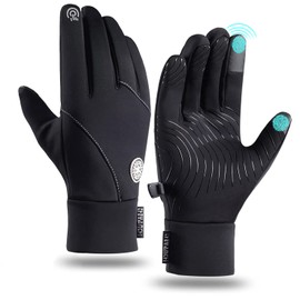 Xndryan Running Gloves Mens Lightweight, Waterproof Gloves Anti-Slip Cycling Gloves Touch Screen Gloves Winter Thermal Gloves Hiking Gloves Walking Gloves(L)