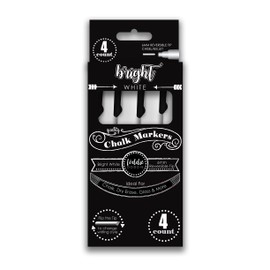 Loddie Doddie Liquid Chalk Markers - Pack of 4 Chalk Pens - Perfect for Chalkboards, Blackboards, Windows, Glass, Bistro | 6mm Reversible Bullet & Chisel Tip Erasable Ink (Bright White)